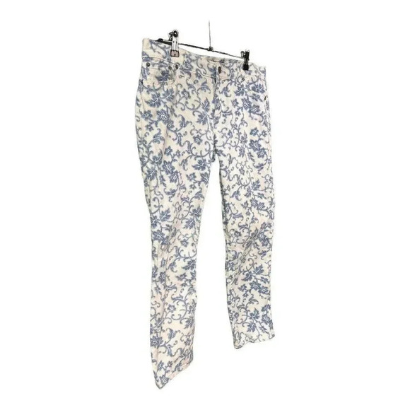 LRL Ralph Lauren Floral Print Stretch Ankle Jeans Blue White Womens Size 10P - Picture 2 of 6